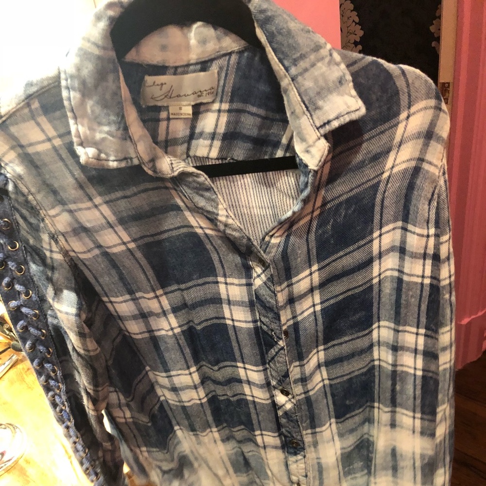 Vintage Havana plaid shirt with lace up sleeves